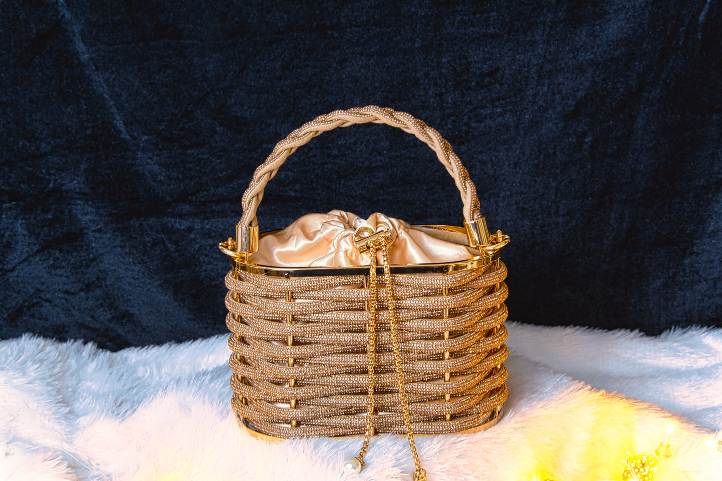 Sparkle Weave Gold Evening Bag | Rhinestone Basket Clutch for Parties